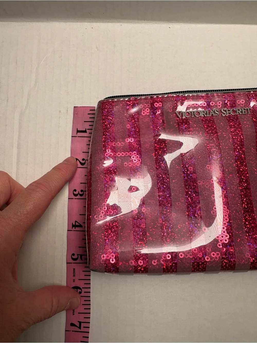 Victoria's Secret Pink Sequin Glitter Stripe Cosmetic Pouch